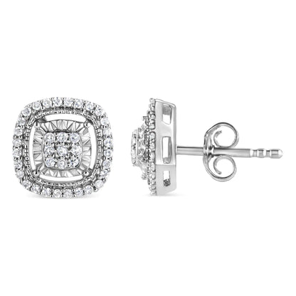 .925 Sterling Silver 1/4 Cttw Prong Set Round-Cut Diamond Cluster in Square Frame Stud Earring (I-J Color, I2-I3 Clarity)